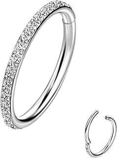 20G 18G 16G Clear CZ Nose Rings Hoop 316L Surgical Steel Cartilage Earrings Hoop 5-12mm Piercing Jewelry Daith Helix Rook Tragus Piercing Jewelry Stainless Steel Earring Silver Conch Piercing Jewelry