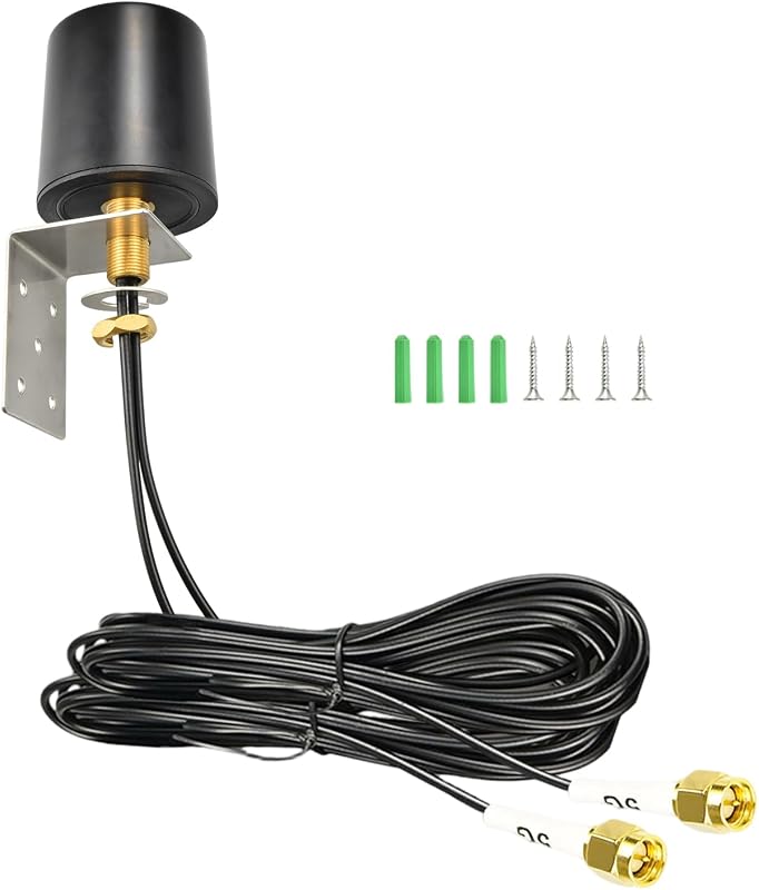 2x2 MIMO Omnidirectional WiFi Antenna 600-6000MHz 5G 4G LTE Outdoor Antenna with 2x16.4ft Low Loss SMA Male Cables for Router Gateway T-Mobile/Verizon/AT&T Home Internet