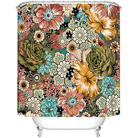 KONAMO Colourful Boho Floral Shower Curtain Cover
