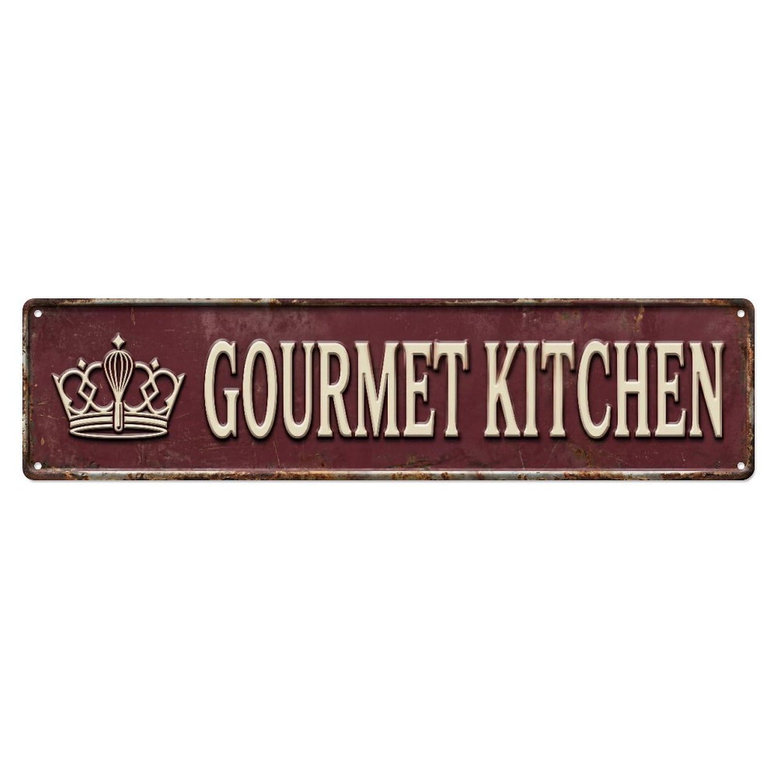 GOURMET KITCHEN Chef Creations Metal Tin Skinny Sign Plaque Wall Decor for Cafe, Club Bar, Office, Home Garden Metal Poster 4x16Inch