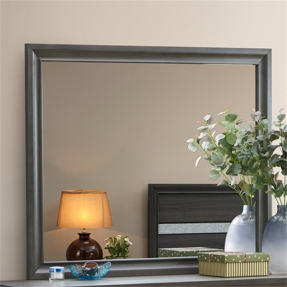 Pemberly Row Set of 2 Modern Wood Dresser and Mirror in Gray