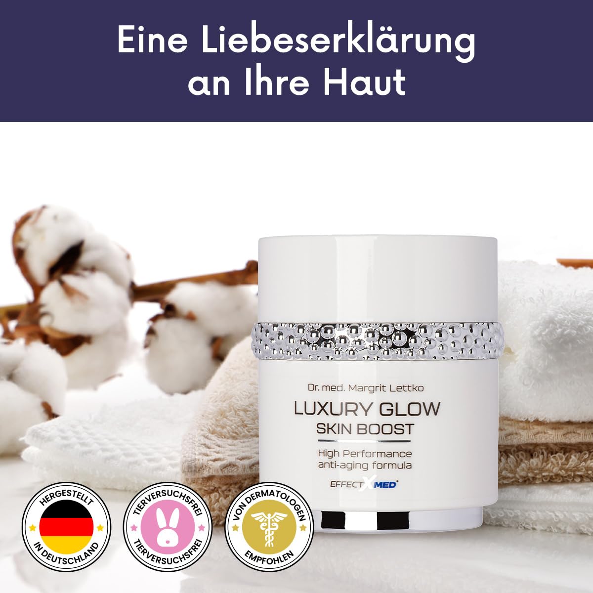 EFFECTXMED – Luxury Glow Skin Boost krem przeciwzmarszczkowy 50 ml – bardzo skuteczny krem nawilżający z ekstraktami roślinnymi opracowany przez Dr. Margrit Lettko – medyczny krem do twarzy