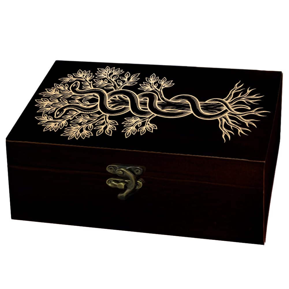 arricraft Trees and Snakes Rectangle Divination Wood Storage Box with Lid