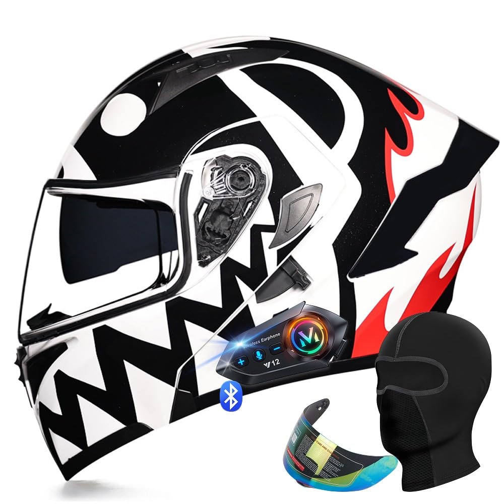 YHQUDGWT Bluetooth Modular Motorcycle Helmets ECE Approved Flip Up Motorcycle Helmets Wide Field Modular Motorcycle Helmet Built-in Dual Speakers Helmet Adult for Commuting MenWomen