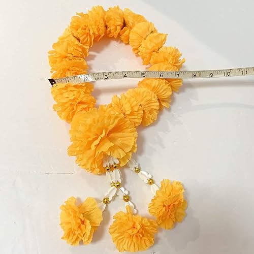 Miniatura 7 de Guirnalda de tagetes de caléndula artificial Phuang Malai tailandés indio adoración amarilla larga 15 pulgadas