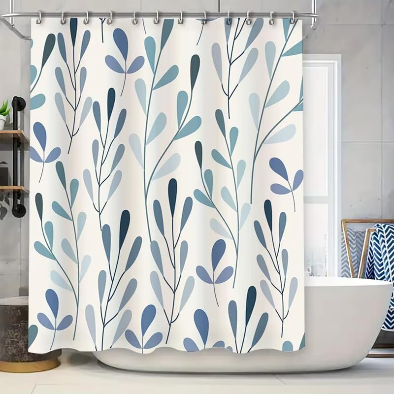 Rideau de douche en tissu déperlant bleu 120x182 cm lavable