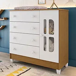 Cômoda Infantil 4 Gavetas com Fraldário Gabrielle Branco Amadeirado Carolina Baby