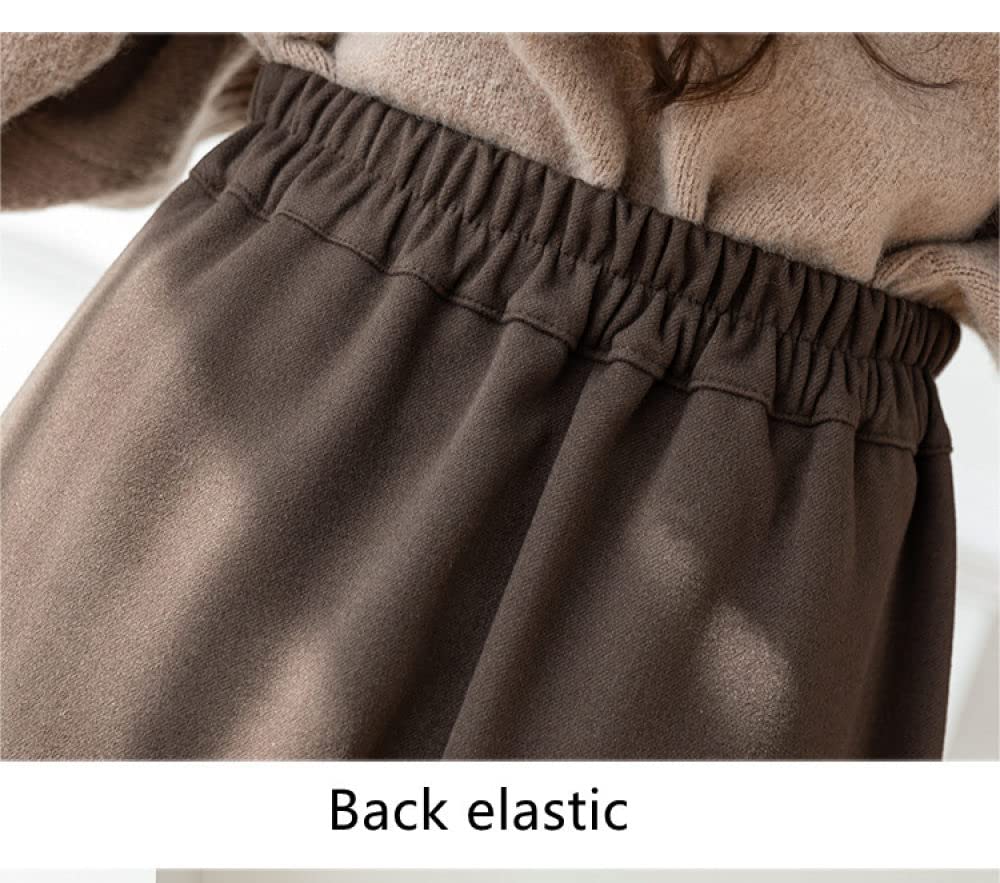 Gonne Lunghe Invernali, Decorazione Bottoni in Vita Gonne Invernali Spesse Marroni Gonna di Lana Elegante A-Line Vita Alta Gonne Vita Elasticizzata Midi Gonna Ampia A Balze A Pendolo