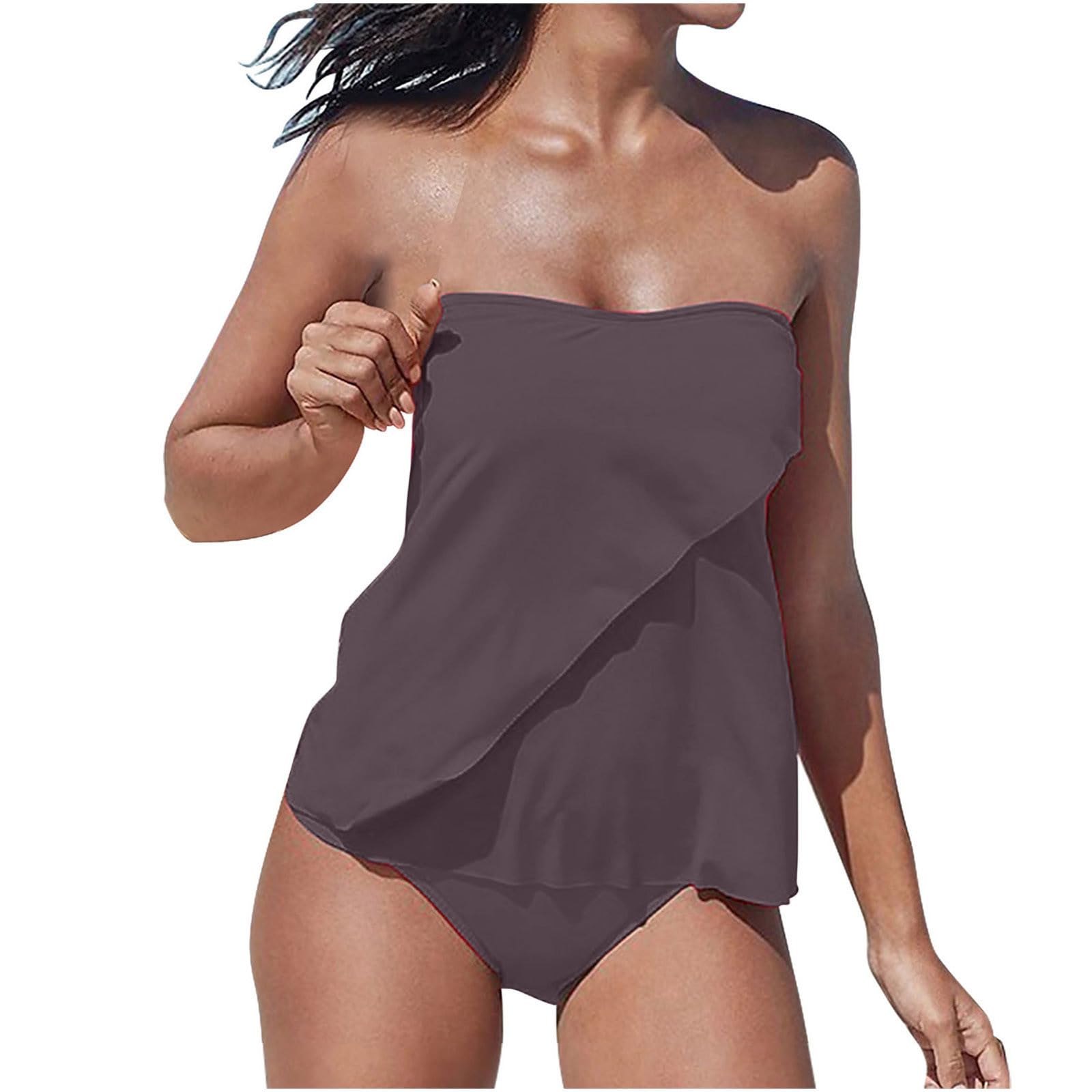NUSGEAR Tankini Dos Piezas Mujer 2024 Moda Traje de Baño sin Tirantes Push Up Bañador Color sólido Reductor Barriga Tankini Playa Cintura Alta Conjunto de Bikinis Vacaciones
