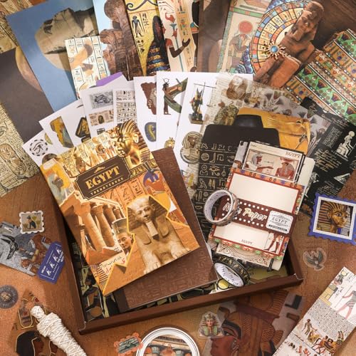 Image of GDNK Scrape Book Kit Scrapbooking Kit Vintage Journal Scrapbook Pack DIY Paper Stickers, Craft Kits Notebook, Collage Album Aesthetic Sticker Journaling Scrapbook Photo Album (Egypt)
