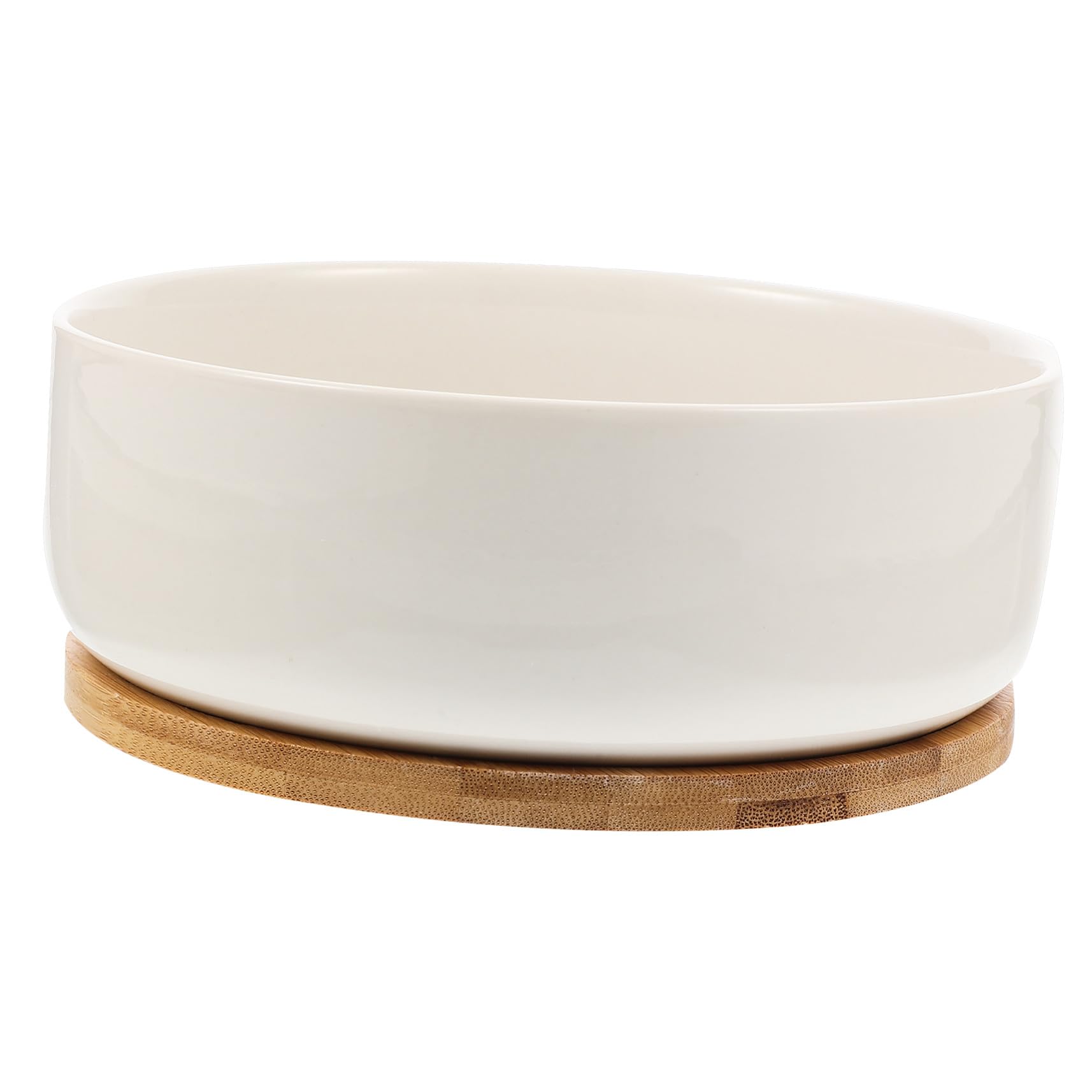 Pot en céramique blanc haut de gamme et plateau bambou