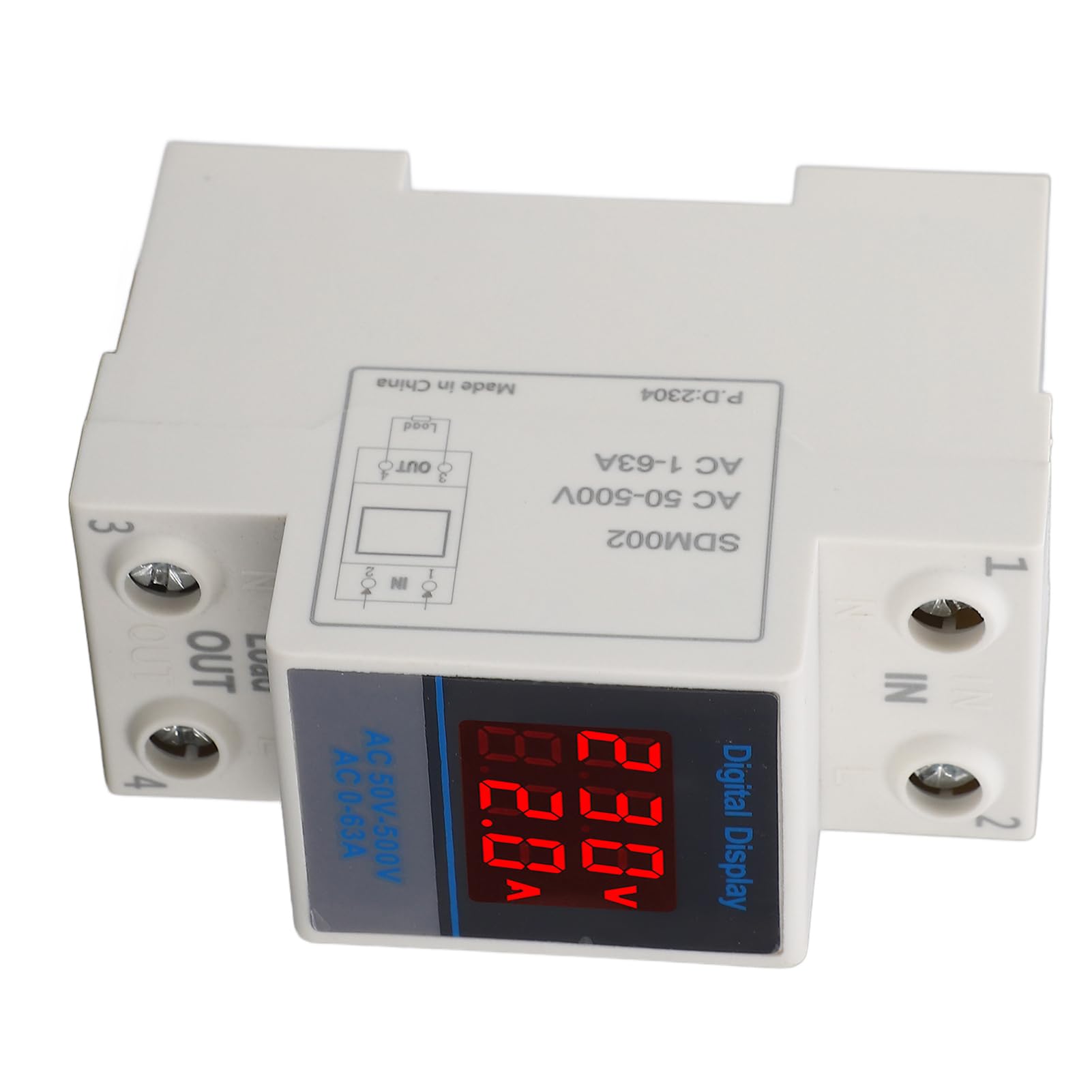 SDM002 Voltmetro Amperometro Guida DIN 35mm - Doppio Display LED per Monitoraggio Tensione/Corrente AC50-500V, Precisione ±2% con Trasformatore Integrato