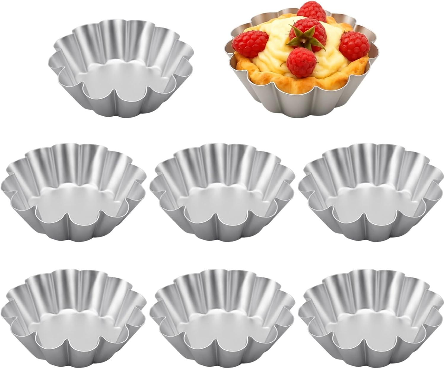 Aluminum Alloy 8 Pcs 4.8 Ensaymada Molds, Bibingka & Tart Molds Large, Octagonal Pudding Cake Pans, with Wave Edge for Traditional Filipino Dessert Baking