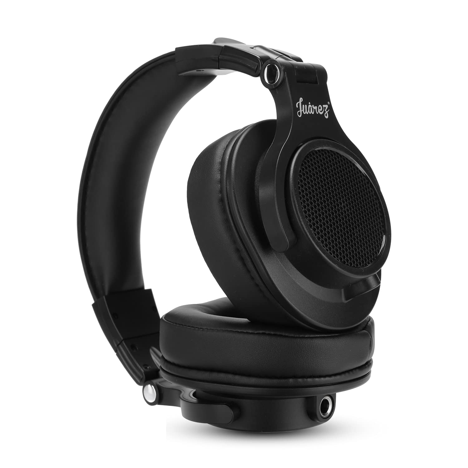 Juarez JRDJ400 Casque DJ filaire avec micro - Pilotes en néodyme de 40 mm, double jack 3,5 mm/6,35 mm, design pliable, câble enroulé et droit, Shareport, isolation du bruit, noir