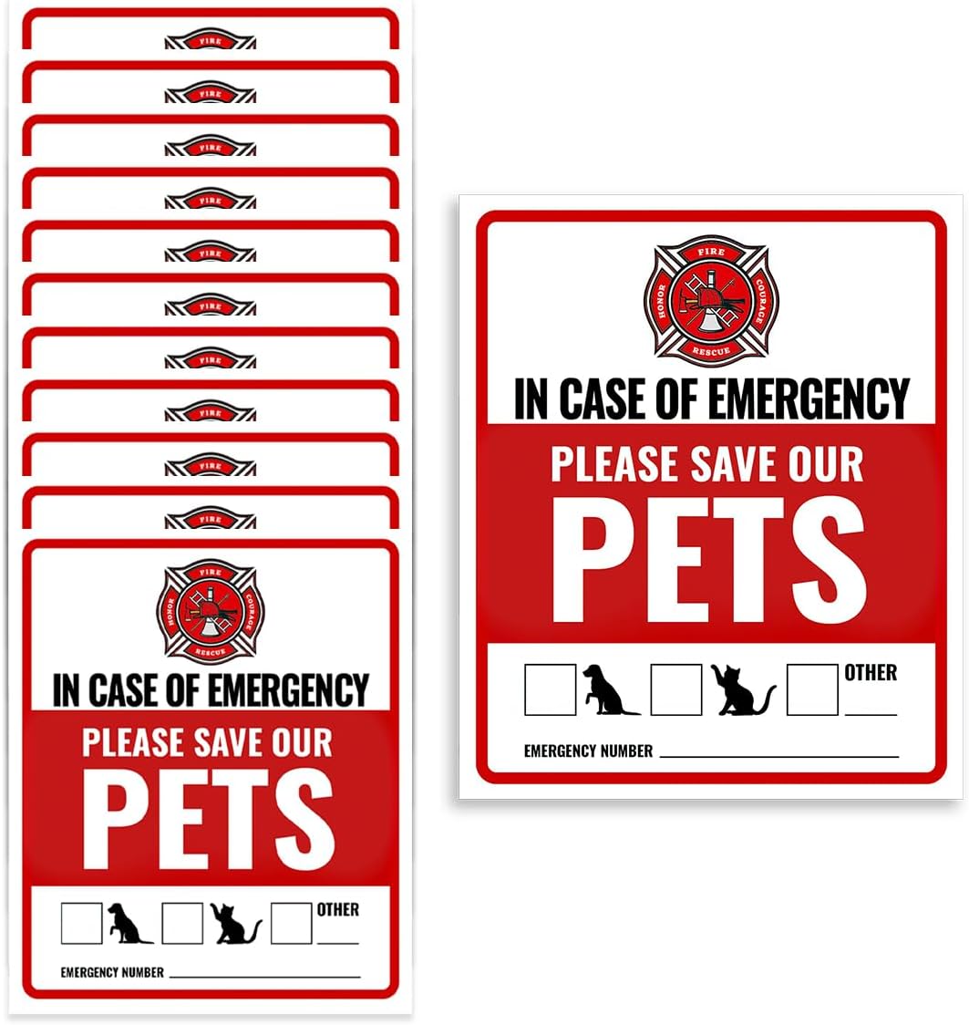 YoRise 12PCS Pets Inside Fire Rescue Car Sticker Decal, UV Resistant Waterproof Vinyl Dog & Cat Alert Automotive Door Stickers, Emergency Safety Rescue Pet Vehicle Window Adhesive Decal (Red)