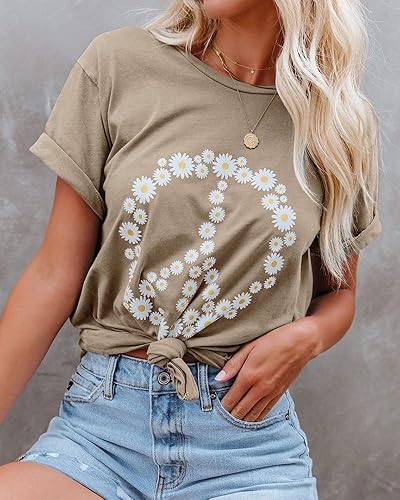 Miniatura 5 de JeimPoey Camiseta de manga corta para mujer, diseño de margaritas, diseño de margaritas y estampado de paz