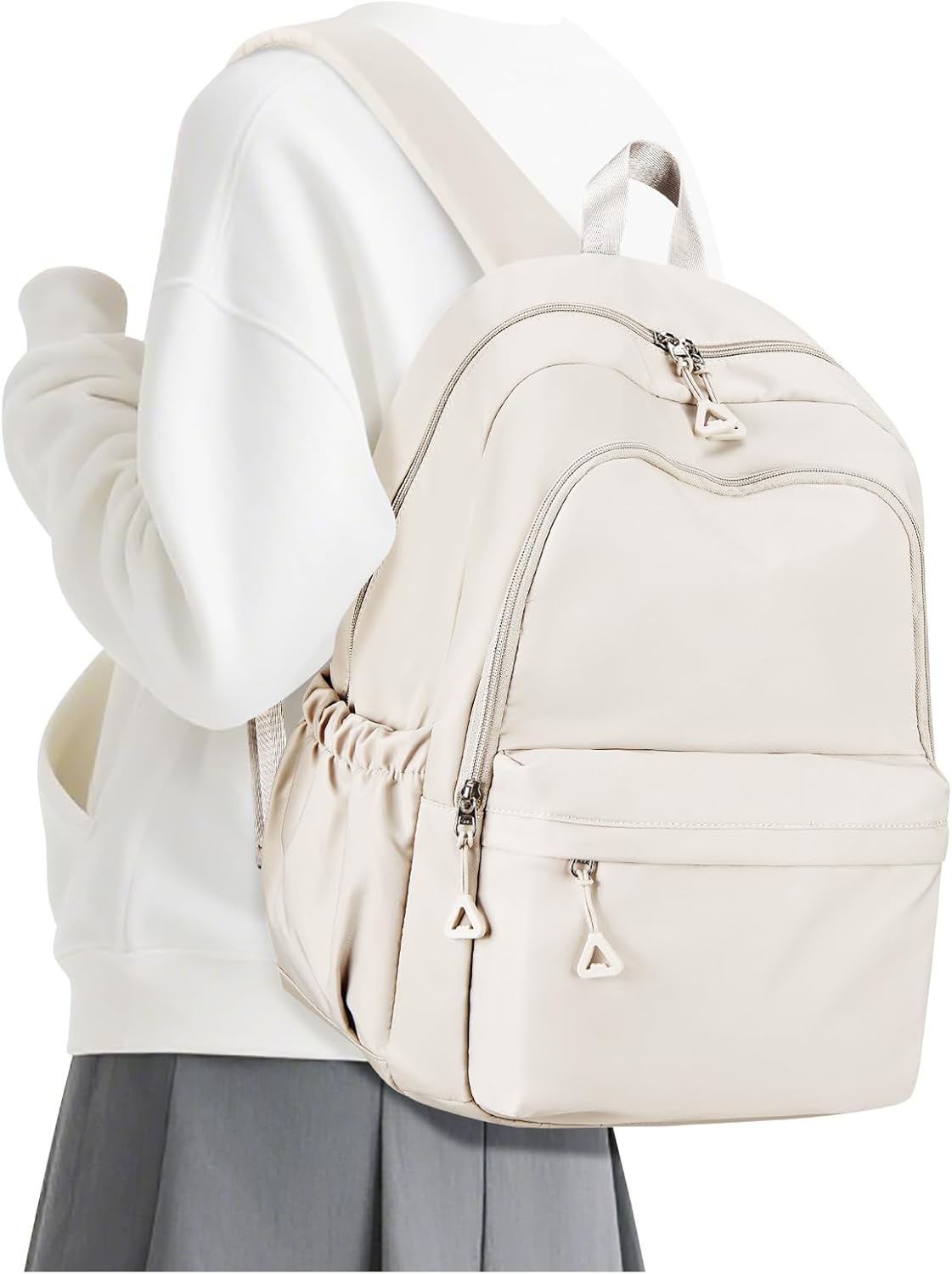 Casual Laptop Backpack for Women Men College Bookbag Waterproof Lightweight School Bag 15.6inch Laptop Daypack Large Capacity School Backpack for Teens Boys Girls (beige)