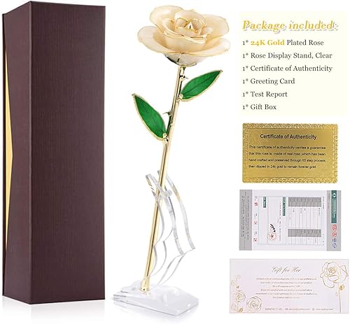 Miniatura 8 de Ejoyous Rosa de oro de 24 quilates, regalo de rosa real preservada para siempre, para amantes, mamá, esposa, hija, novia, amiga, regalo único en el