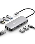 USB C Hub with Ethernet Adapter, 7 in 1 USB Splitter w/100W PD, USB C 3.0 to HDMI Adapter, 3 USB 3.0 Ports, 1 USB 2.0 Port, 7-Port Slim USB Docking Station for Laptop, MacBook Pro, Surface, XPS NOVOO | Ethernet, 100W PD Charging Port, USB x 4, USBC H