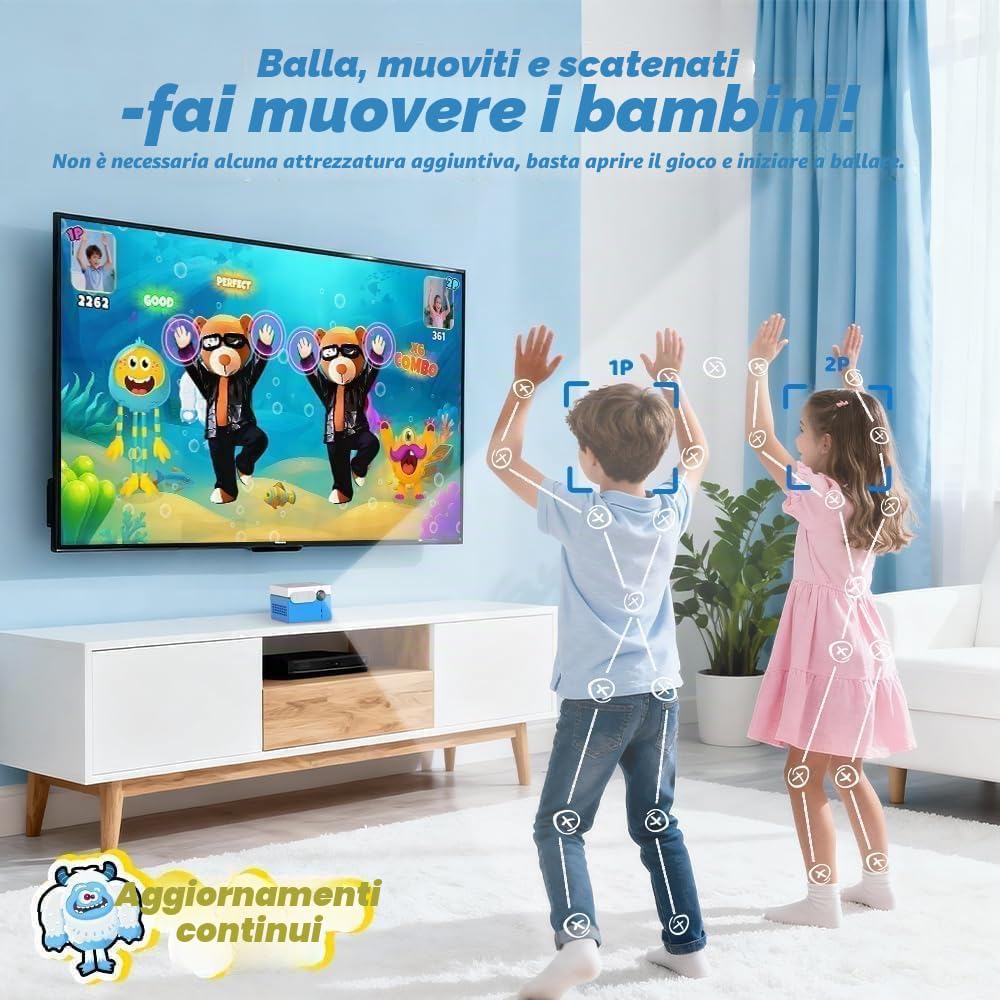 MotionX Console di Giochi a Sensore di Movimento, console interattiva per videogiochi con fotocamera HD, 2 giocatori, 51+ giochi, Senza Abbonamento, Regali per Bambini e Bambine dai 3 Anni in su