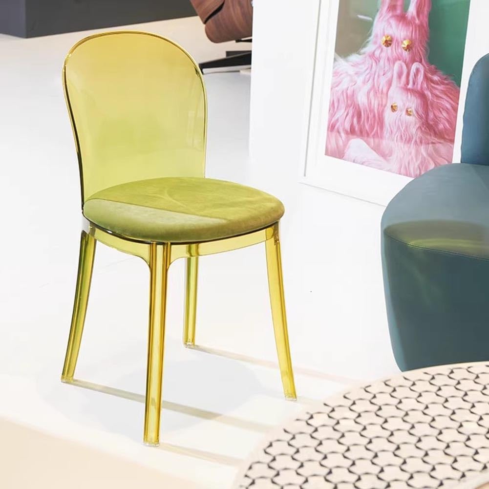 Etlegor Clear Acrylic Dining Chair, Modern Office Negotiation Chair with Seat Cushions for Kitchen, Dining Room, Outdoor Party(Clear Yellow)