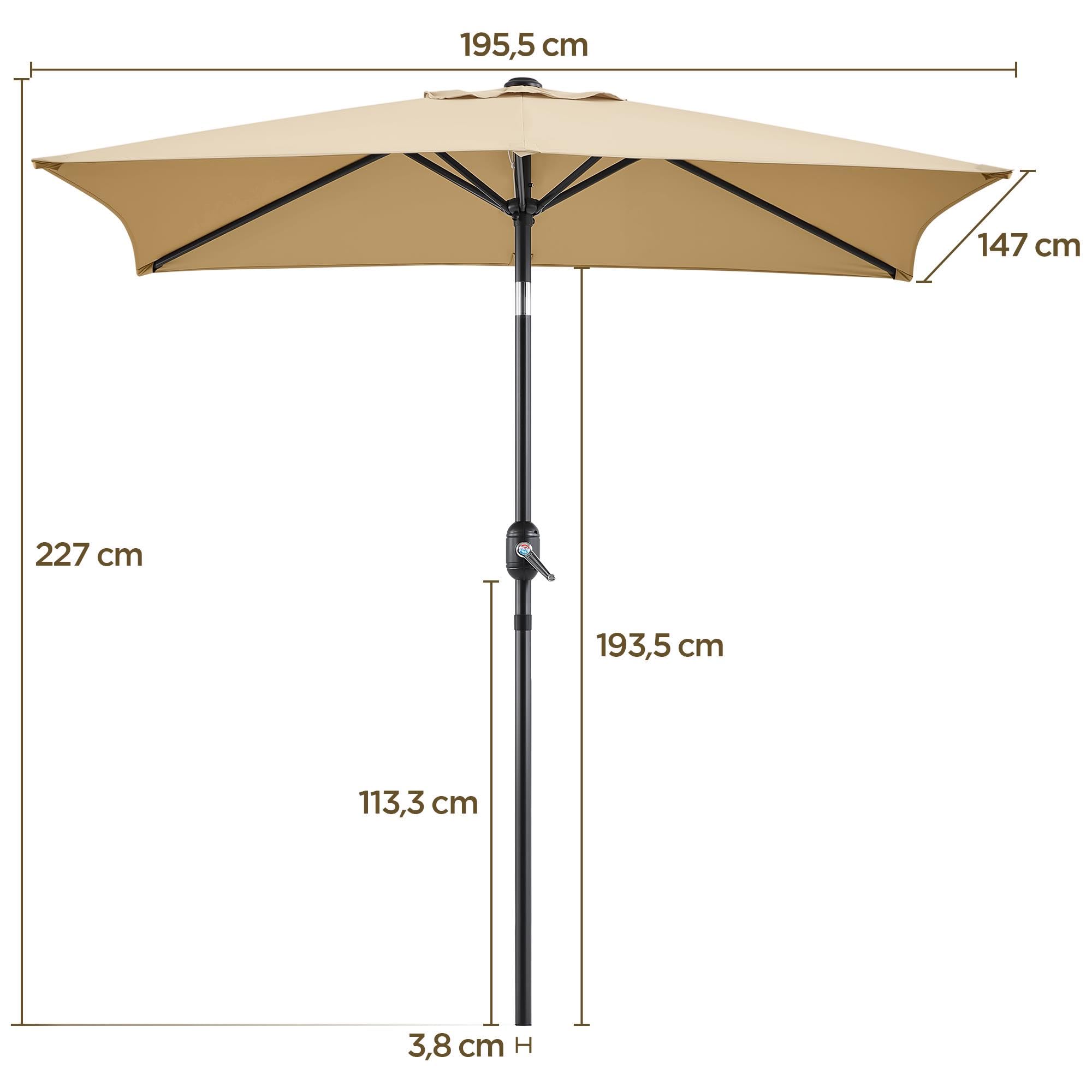 Yaheetech Sombra Amplia Rectangular 227 cm con Ajuste Solar, para Jardín, Terraza, Balcón, Playa - Incluye Manivela, Resistente al Viento, Fácil Instalación Tan - 4