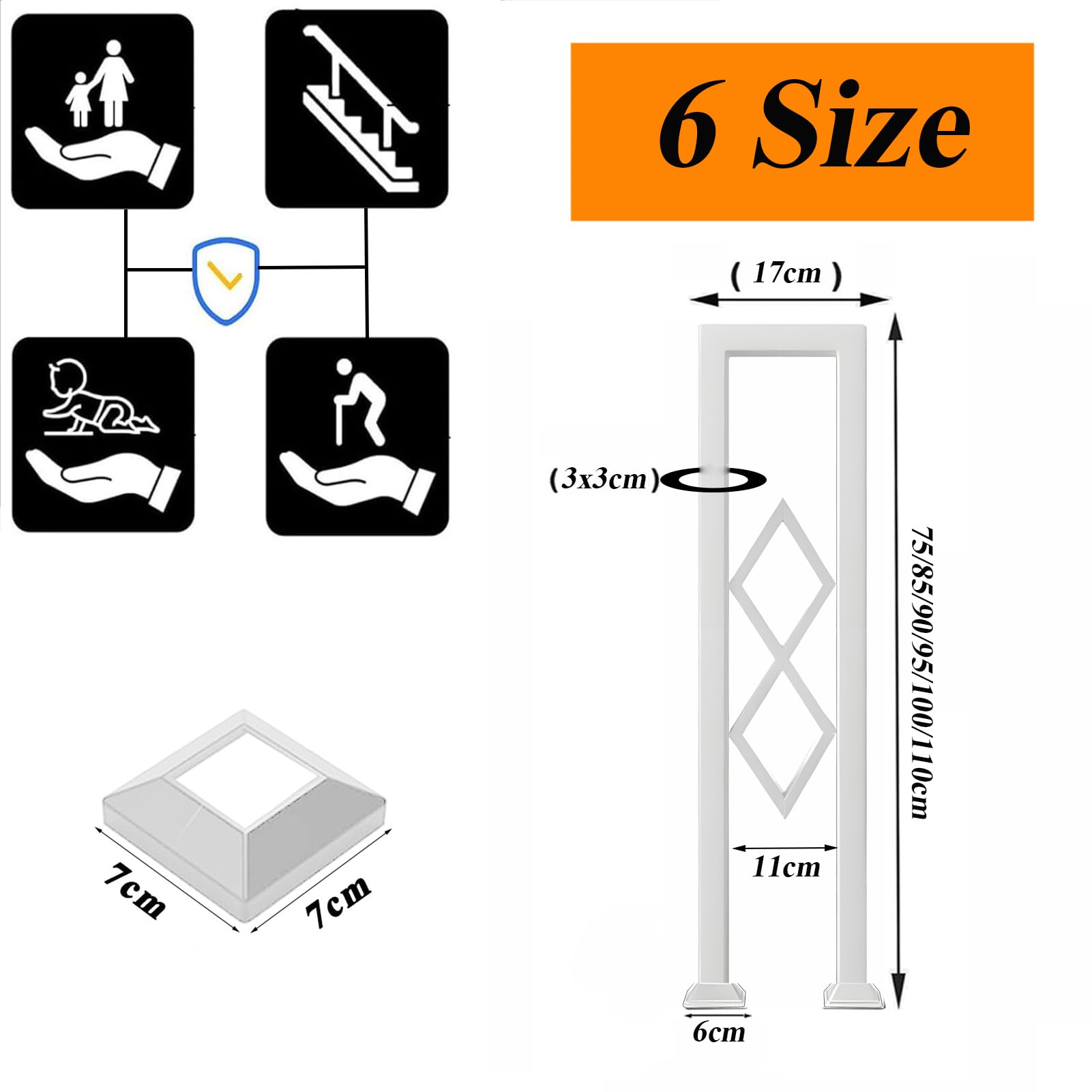 Ringhiera per Scale Interne a u, Ringhiera antiscivolo in Ferro, Corrimano per Scale con motivo a diamante, per Corridoio Ingresso Terrazza, con Kit di Viti (bianco, 110cm)