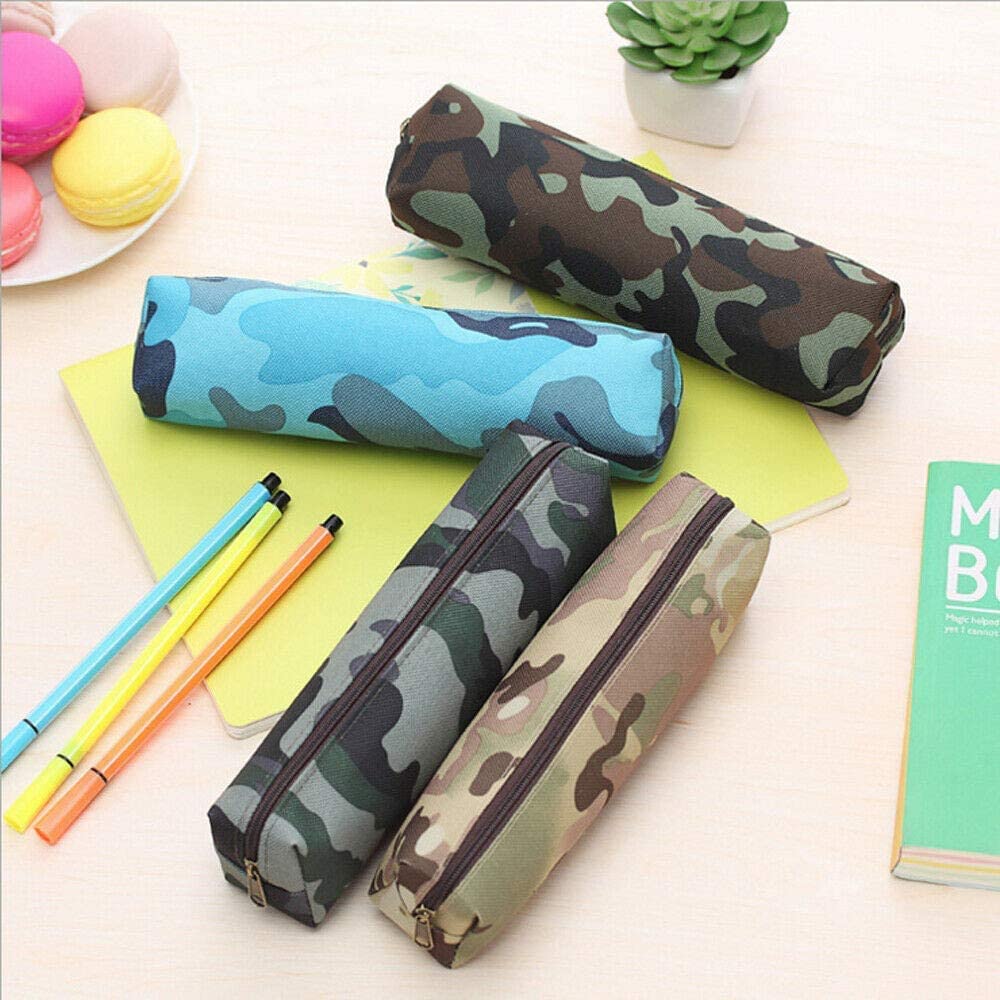 Pencil Case Student Pen Case Office Organizer Camo Zip Storage Bag Pouch Holder for School Supplies Green - Image 3