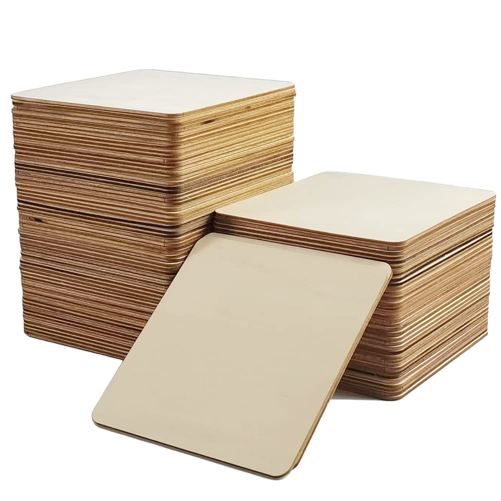 WLIANG 30 Pcs Unfinished Wood Pieces, Natural Blank 6 X 6 Inch Wood Squares, Wooden Square Cutouts Tiles for DIY Crafts Painting, Coasters Engraving,