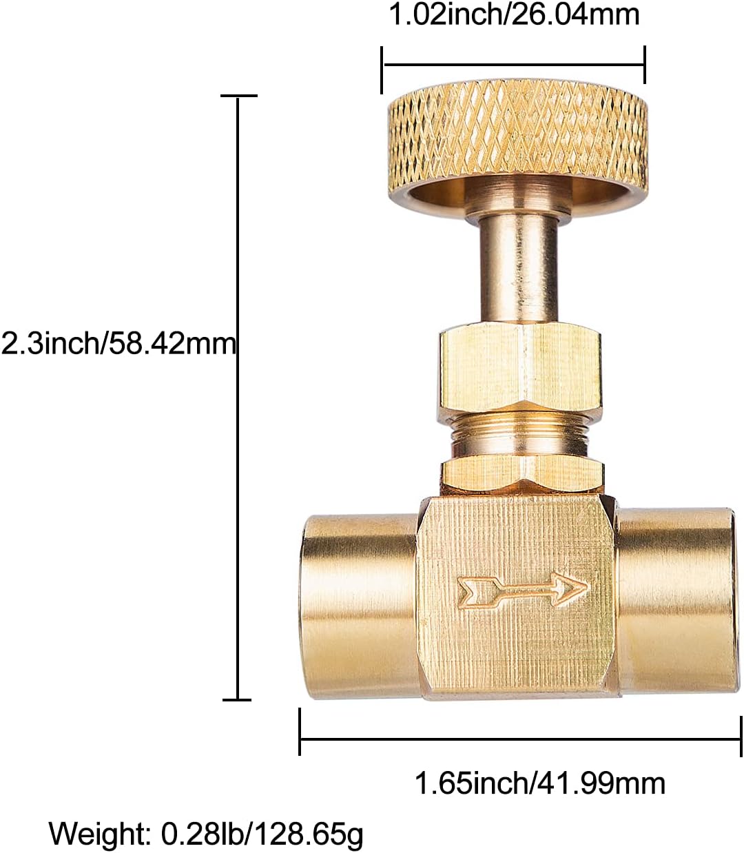 2 Pieces Heavy Duty Brass Instrument Replacement Control Needle Valve 1/4" Npt Female X 1/4" Npt Female Connection Golden