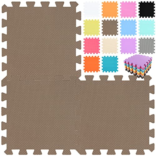 Image of qqpp EVA Rubber 18 Tiles Interlocking Puzzle Foam Floor Mats - Baby Play Mat for Playing | Exercise Mat for Home Workout. Brown. QC-Fb18N
