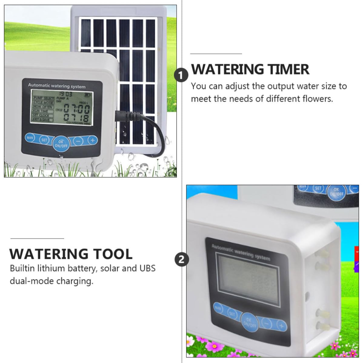 DECHOUS Temporizador de Riego de Doble Bomba Motor Silencioso de Cobre y Carcasa Abs Resistente para Uso en Jardín y Hogar Control Automático y Programable