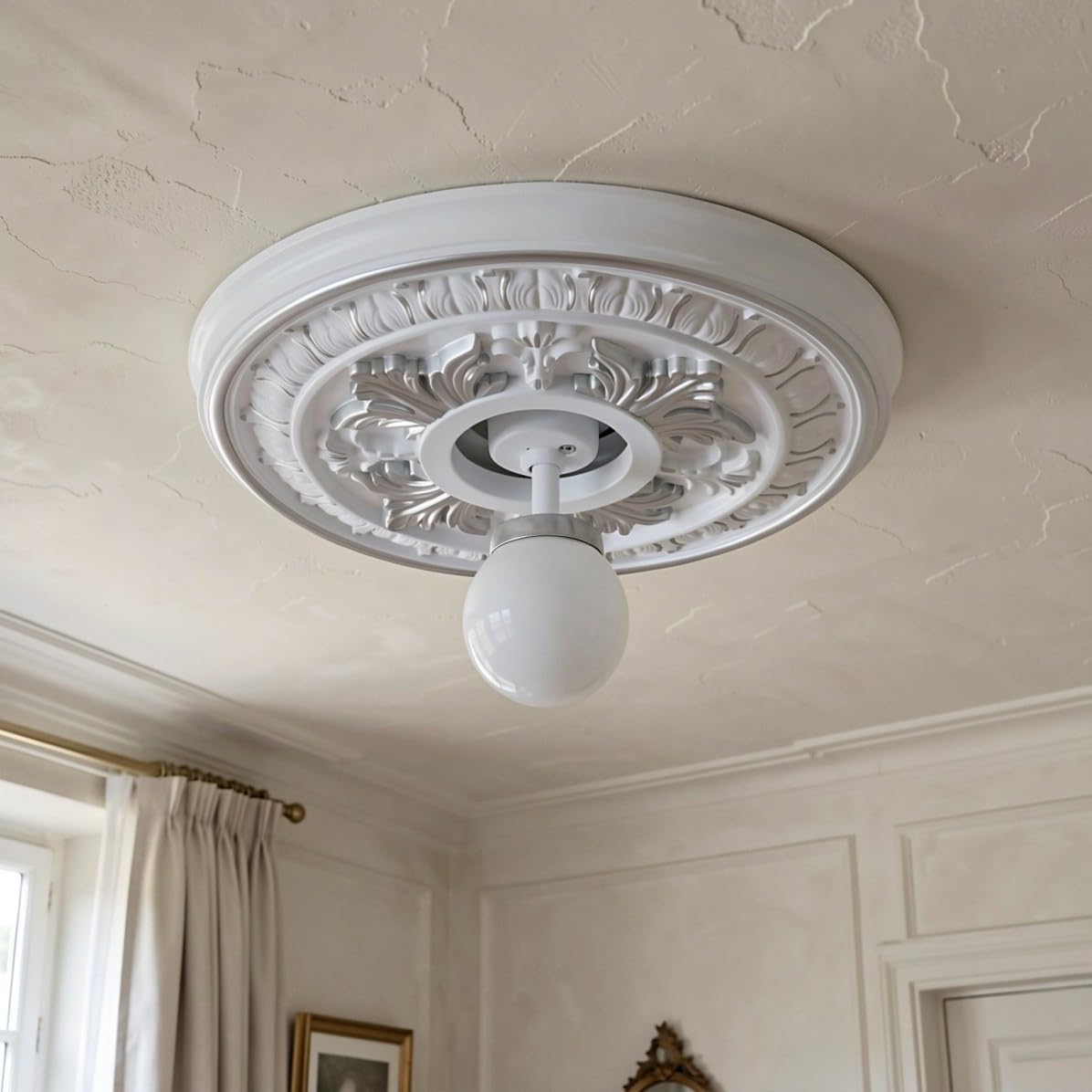 Europäische PVC Deckenrosette Rund 39,5x39,5 CM Silber mit Ornamenten