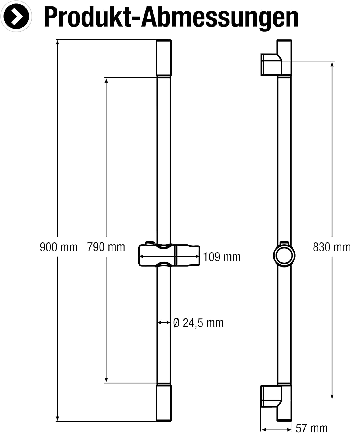 Cornat Cervia 90 cm Chrome Wall Bar, front view