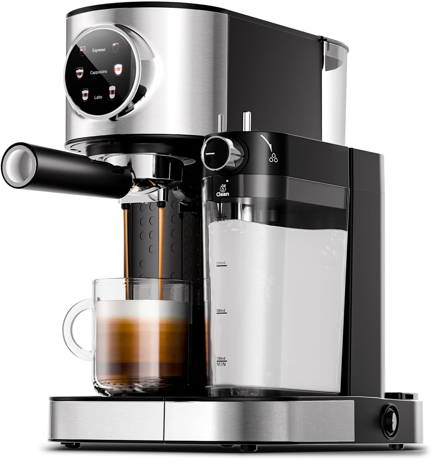 Espresso Machine 20Bar, Cappuccino Machine with Automatic Milk Frother, Touch Screen, 3 in 1 Professional Espresso Maker with Dual Heating System & Capsule Compatible (Black)