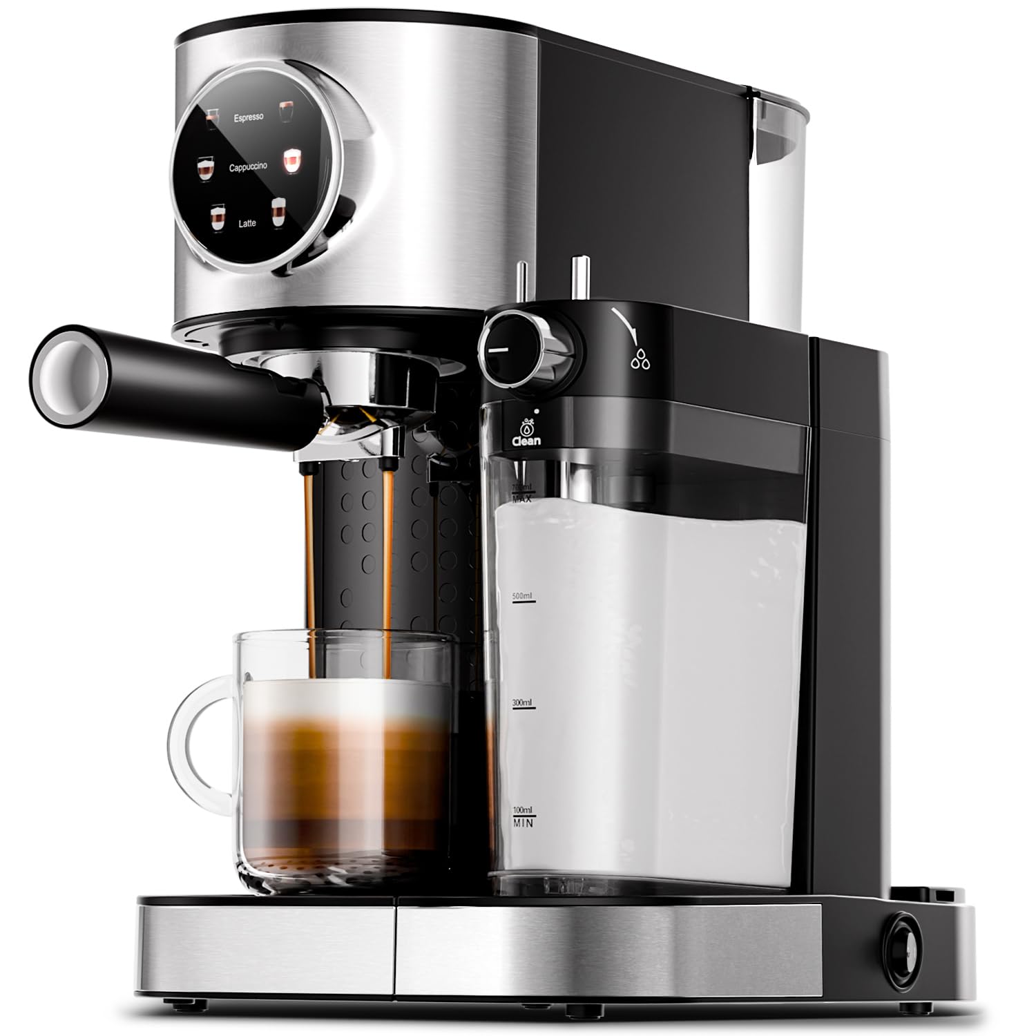 Electactic Espresso Machine 20Bar, Cappuccino Machine with Automatic Milk Frother, Touch Screen, 3 in 1 Professional Espresso Maker with Dual Heating System & Capsule Compatible (Black)