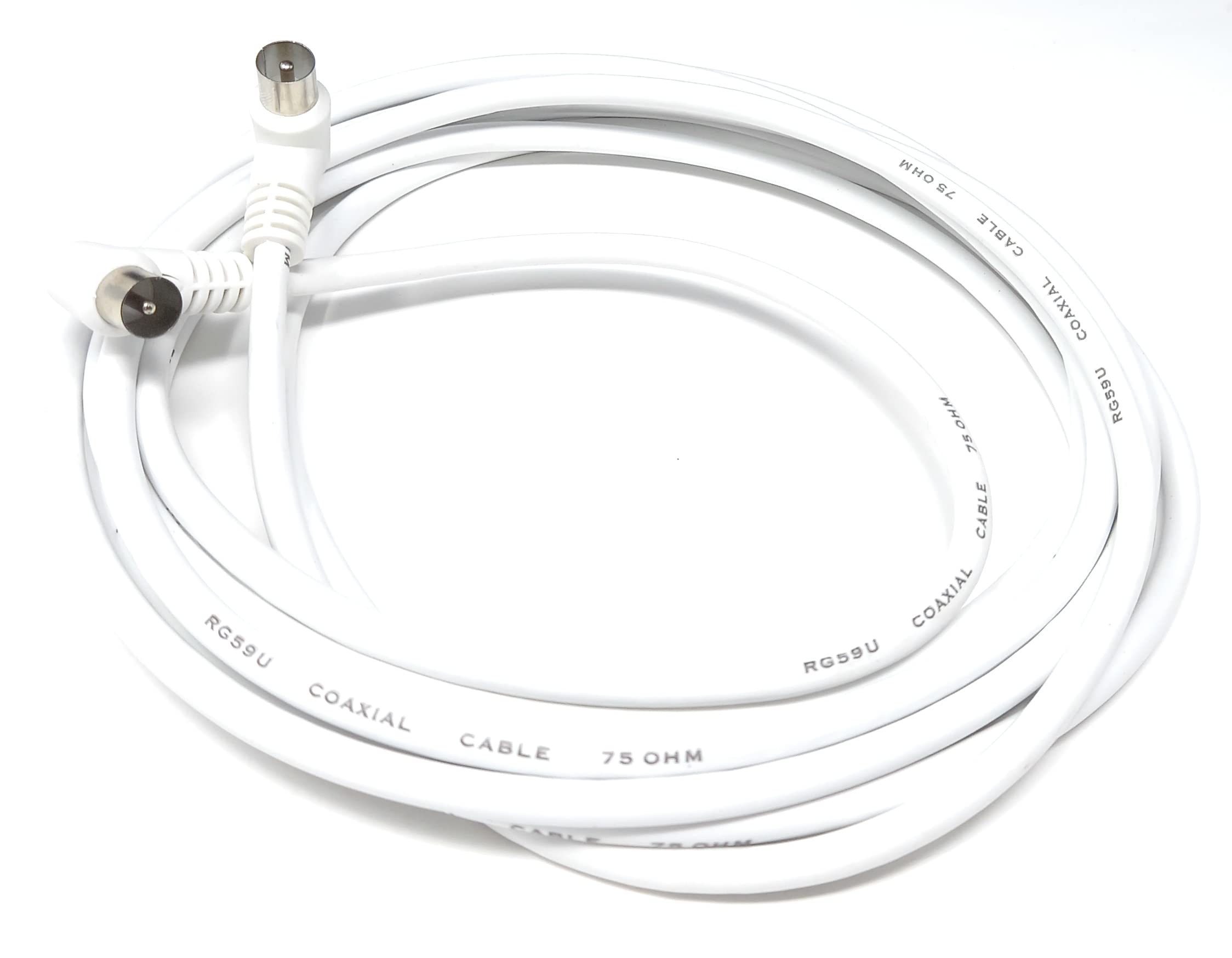 DRUT 4m TV RF Right Angle 90' Male Plug to Male Plug Coaxial TV Freeview Cable Lead 75 Ohm 13ft White, 4 meters - Image 2