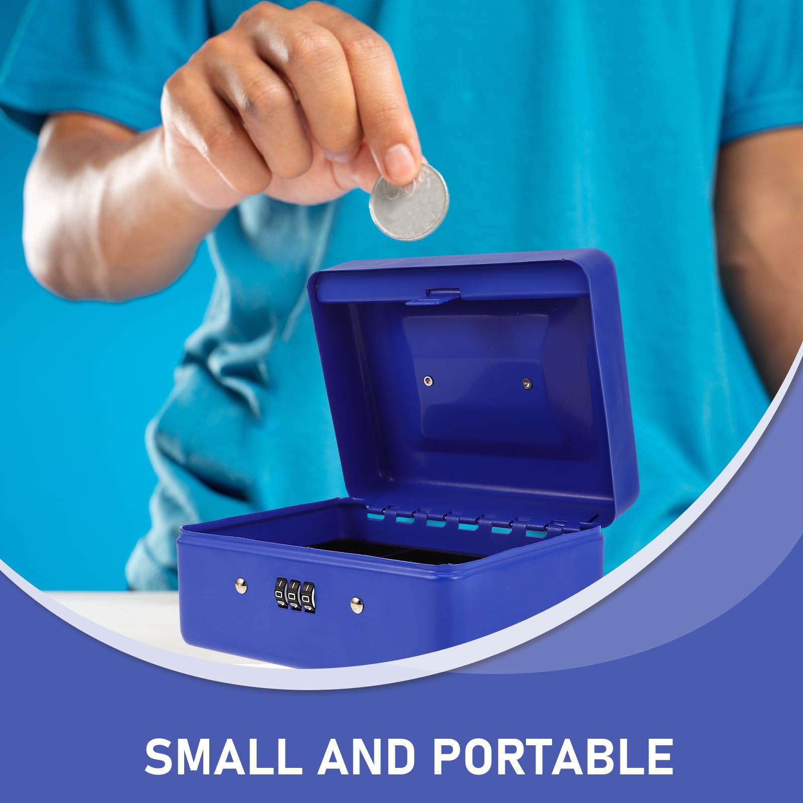 Cassetta portavalori portatile in metallo con serratura a combinazione, 14,7 cm, per monete e banconote, scatola di risparmio con rt sicuro denaro rimovibile Sto Solut