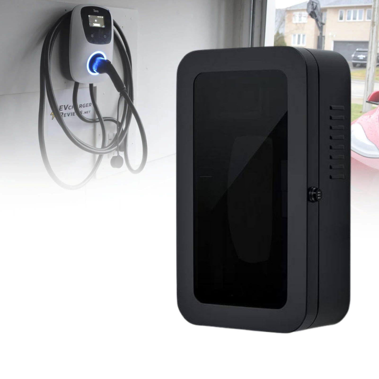 MhWrughts Outdoor Charging Station Enclosure for Tesla Wall Charger, EV Charger Lock Box with Combination Lock and Cable Storage for Garage Driveway Carport Use Black-PasswordA
