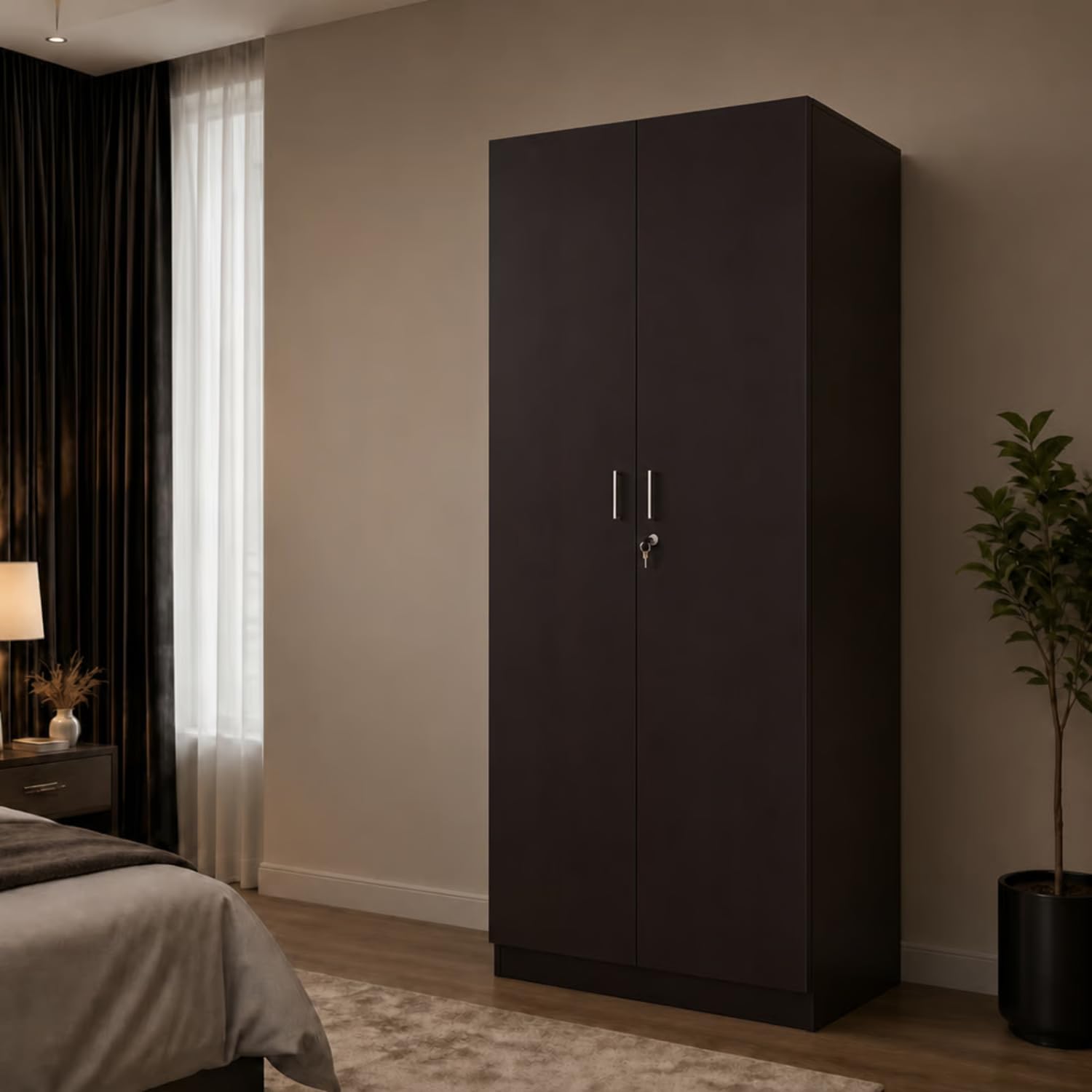 GRATUS TREEZER 2 Door Wooden Wardrobe for Bedroom | Engineered Wood Almirah with Hanging Rod, Shelf & Lockable Drawer | Clothes Storage Cupboard with German Hinges & Lock | DIY Assembly-image-41