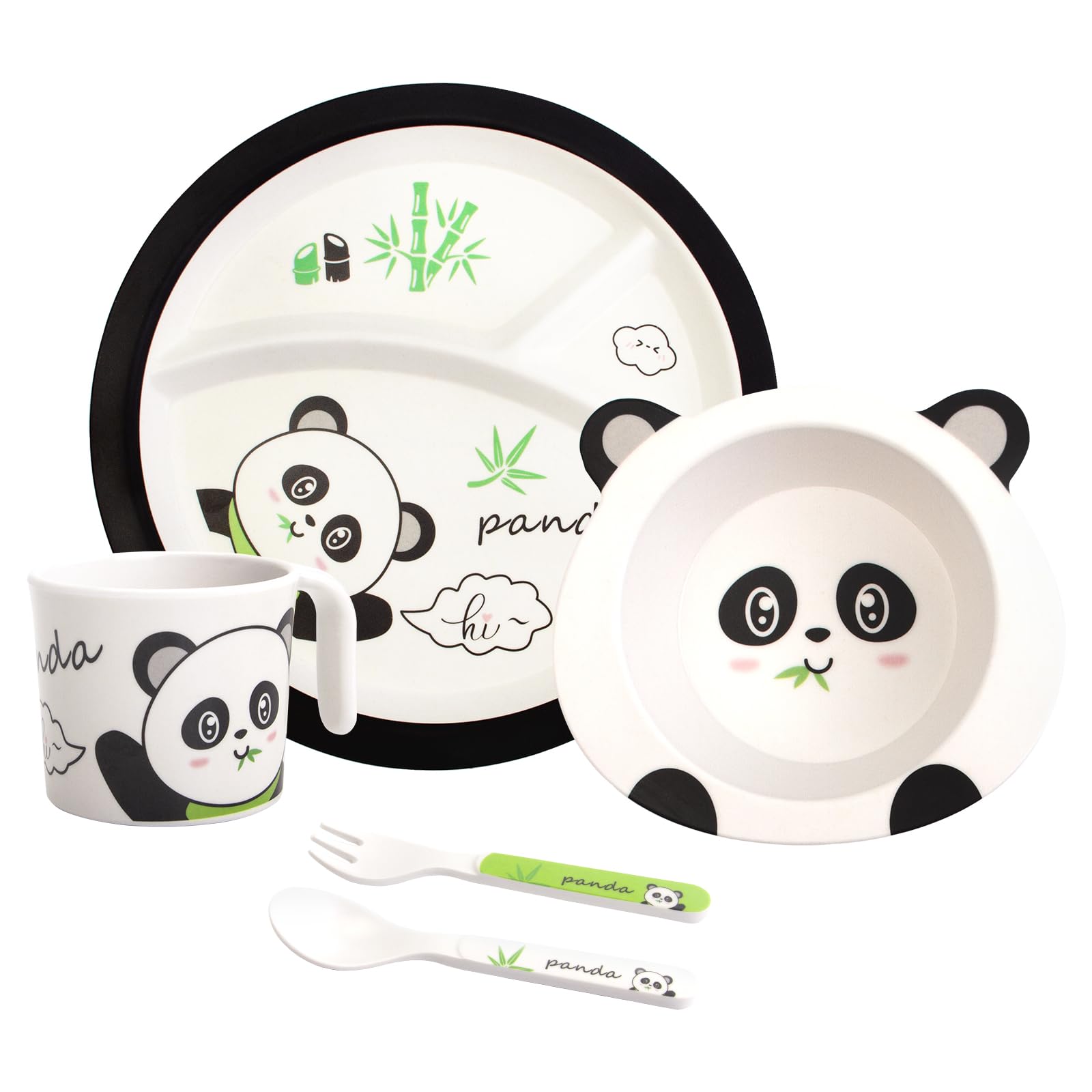 Kids Feeding Set 5 Pcs, Tableware Set for Toddlers Includes Plate Bowl Cup Fork and Spoon Utensil Flatware