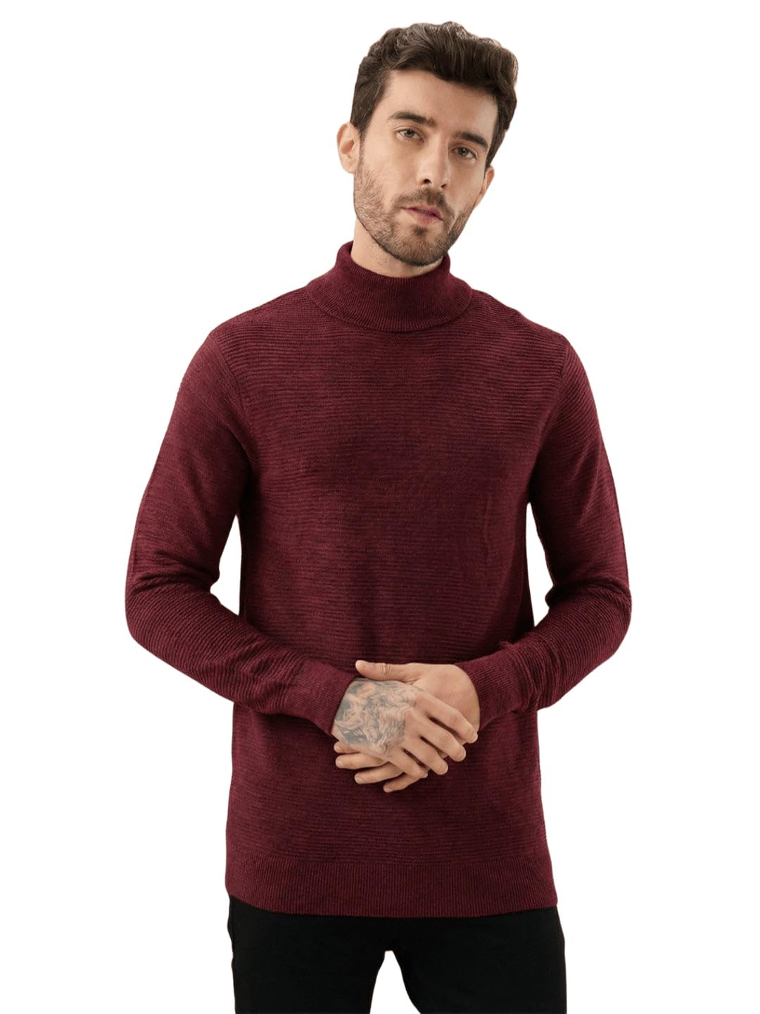 status quo Men's Solid Textured Full Sleeves Turtle Neck Regular Fit Fleece Sweater-picture-16
