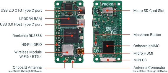 Radxa Zero 3W,RK3566,1080P HDMI, WF6 BT5.4,Single Board Computer (Radxa Zero 3W 2GB Without GPIO)