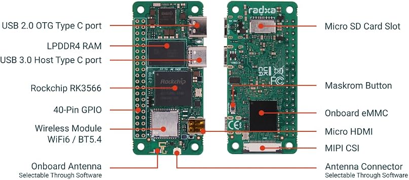 Radxa Zero 3W,RK3566,1080P HDMI, WF6 BT5.4,Single Board Computer (Radxa Zero 3W 2GB Without GPIO)