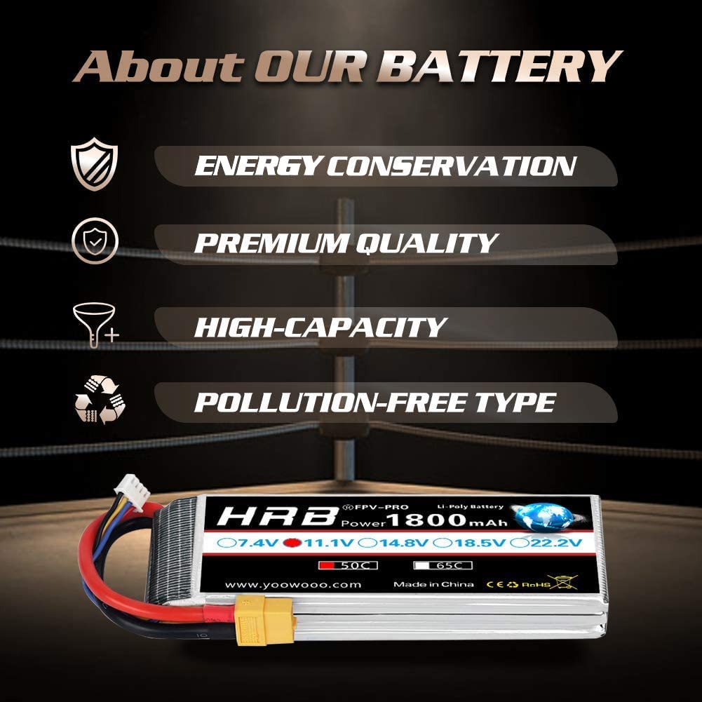 HRB 2 Paquetes 11.1V 1800mAh 3S 50C Batería LiPo con XT60 Plug para Skylark M4-FPV250 Mini Shredder 200 INDY250 Plus Mojo 280 QAV250 Vortex Emax Nighthawk 250 RC Heli Plane UAV Drone FPV