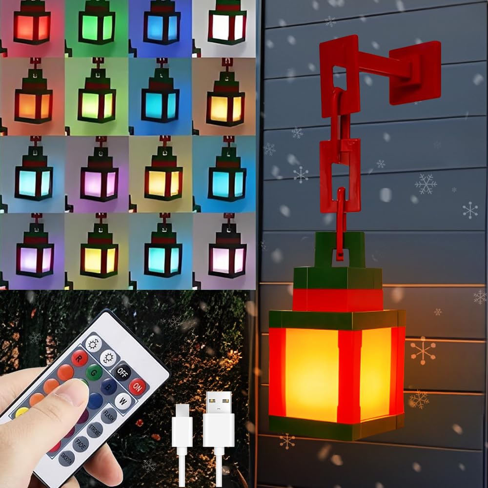 Hojalis Pixelated Lantern Nachtlicht, 16 Farben Tragbare Wall Nachtlicht Mit Fernbedienung, LED Wall Stimmungslicht Mit USB-Aufladbar, Tisch- Und Wandlampe Für Schlafzimmer, Gaming (Rote Version)