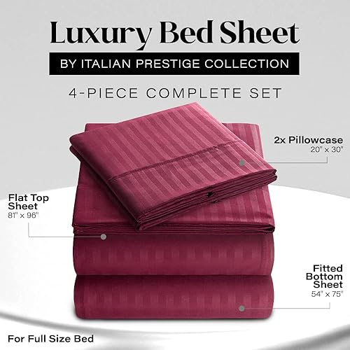 Miniatura 2 de Elaine Karen Juego de sábanas tamaño matrimonial  Sábanas a rayas tamaño matrimonial de 4 piezas  Juego de sábanas de bolsillo profundo suave y