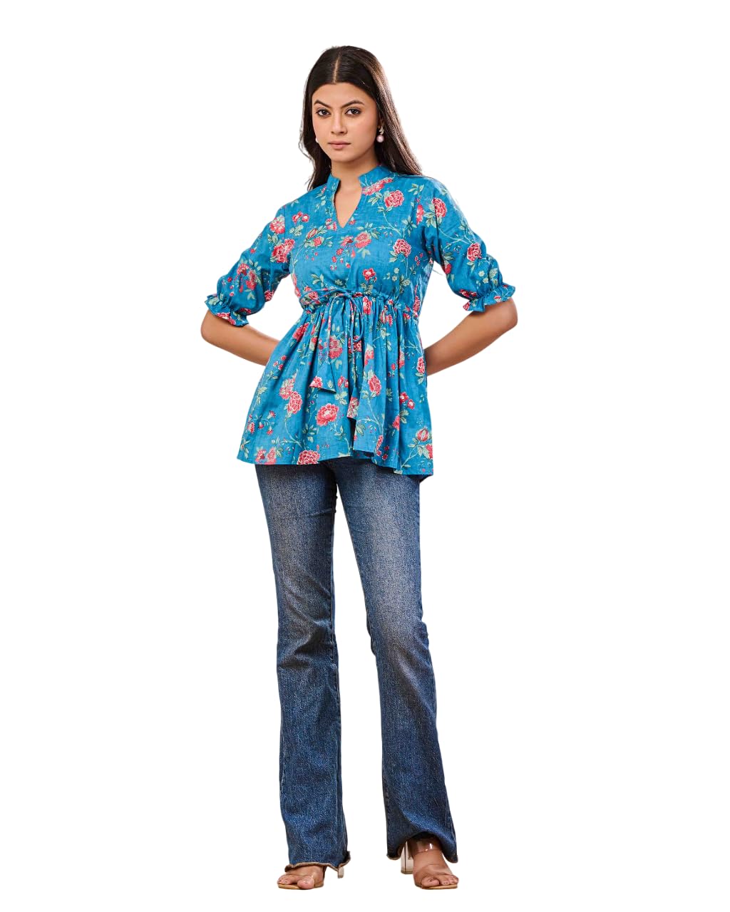 futra gabha Sky Blue Base Cotton Printed Top - Chic and Comfortable for Everyday Wear-picture-19