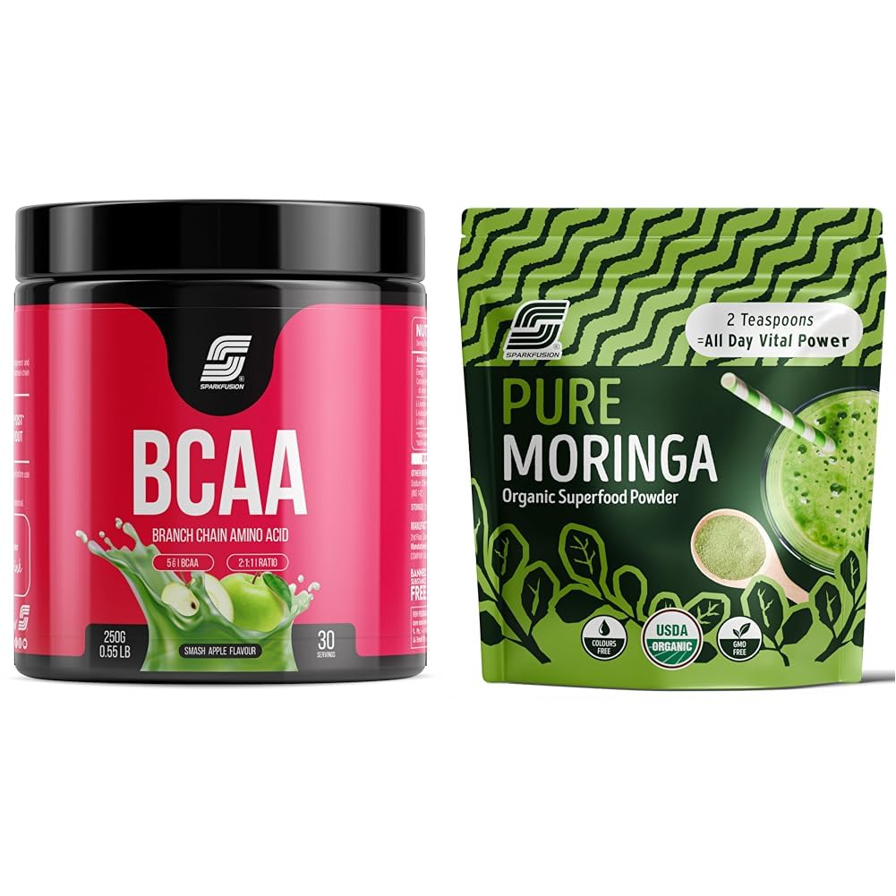 Sparkfusion BCAA Pure-Amino -250 gm (30 Servings) With Complete Ratio of 2:1:1 for Recovery & Perf | Sparkfusion 100% Organic Moringa Powder | 200g | Ayurvedic Superfood | Power House Of Natural Mult-image-21