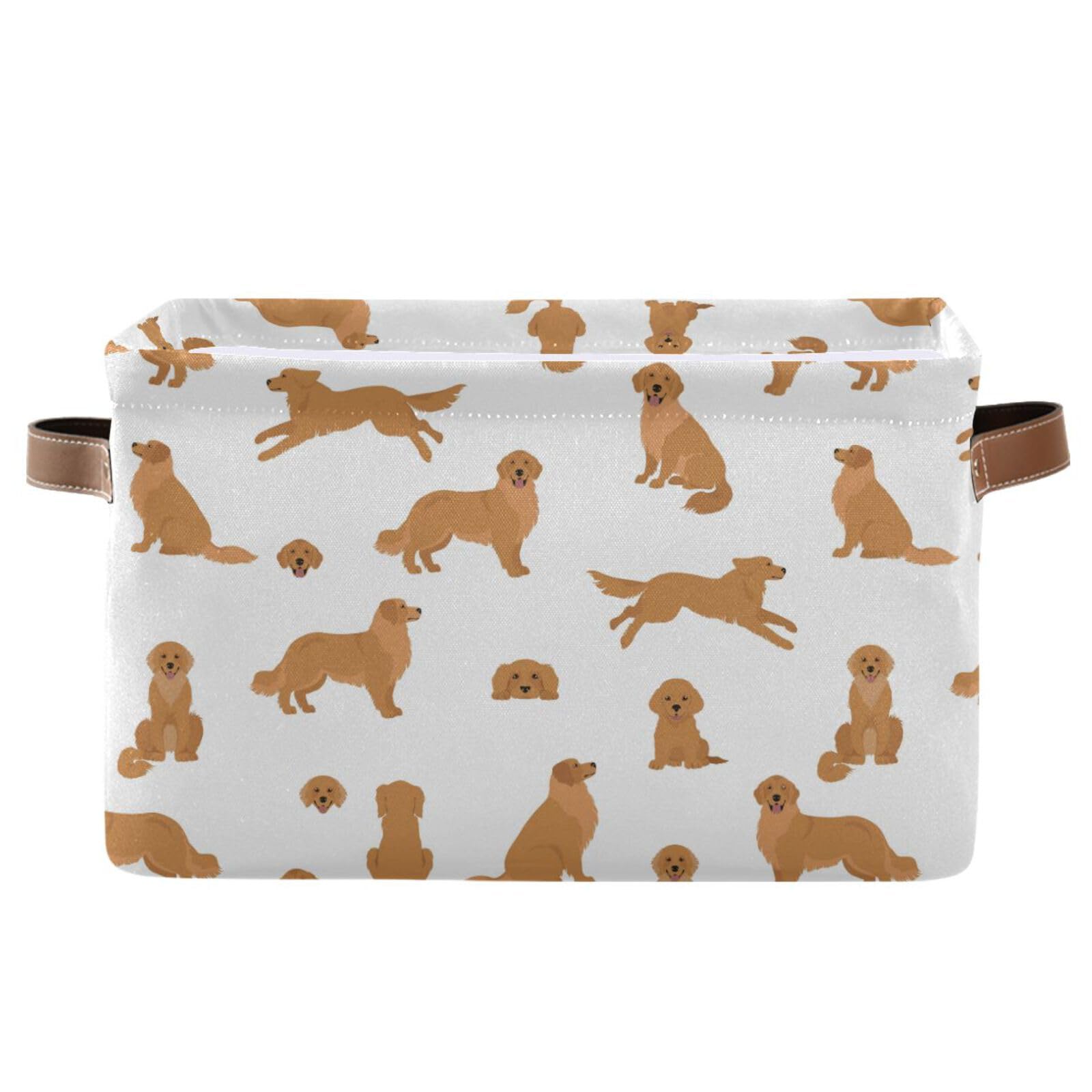 Wamika Golden Retriever Dog Storage Basket Fabric Pet Toys Baskets Cute Puppy Dogs Open Home Storage Bins Boxes Foldable Organizer Bag for Pet Bathroom Shelf Closet Baskets 16×12×8 Inches